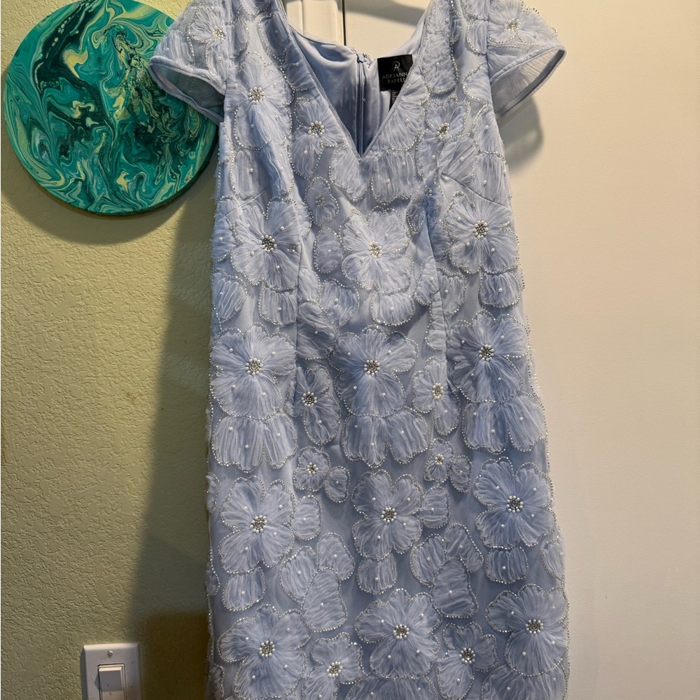 Adrianna Papell Light Blue Floral Midi Dress